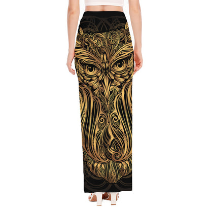 Gold Owl Spirit Print High Slit Maxi Skirt