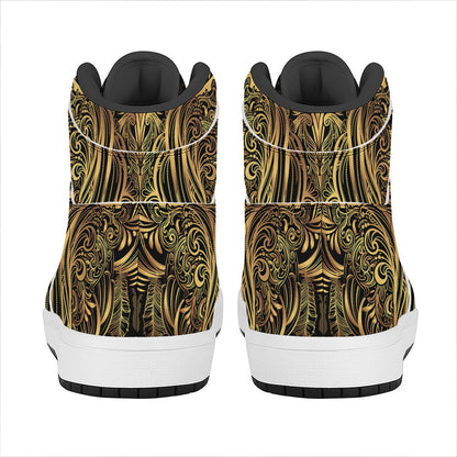 Gold Owl Spirit Print High Top Leather Sneakers
