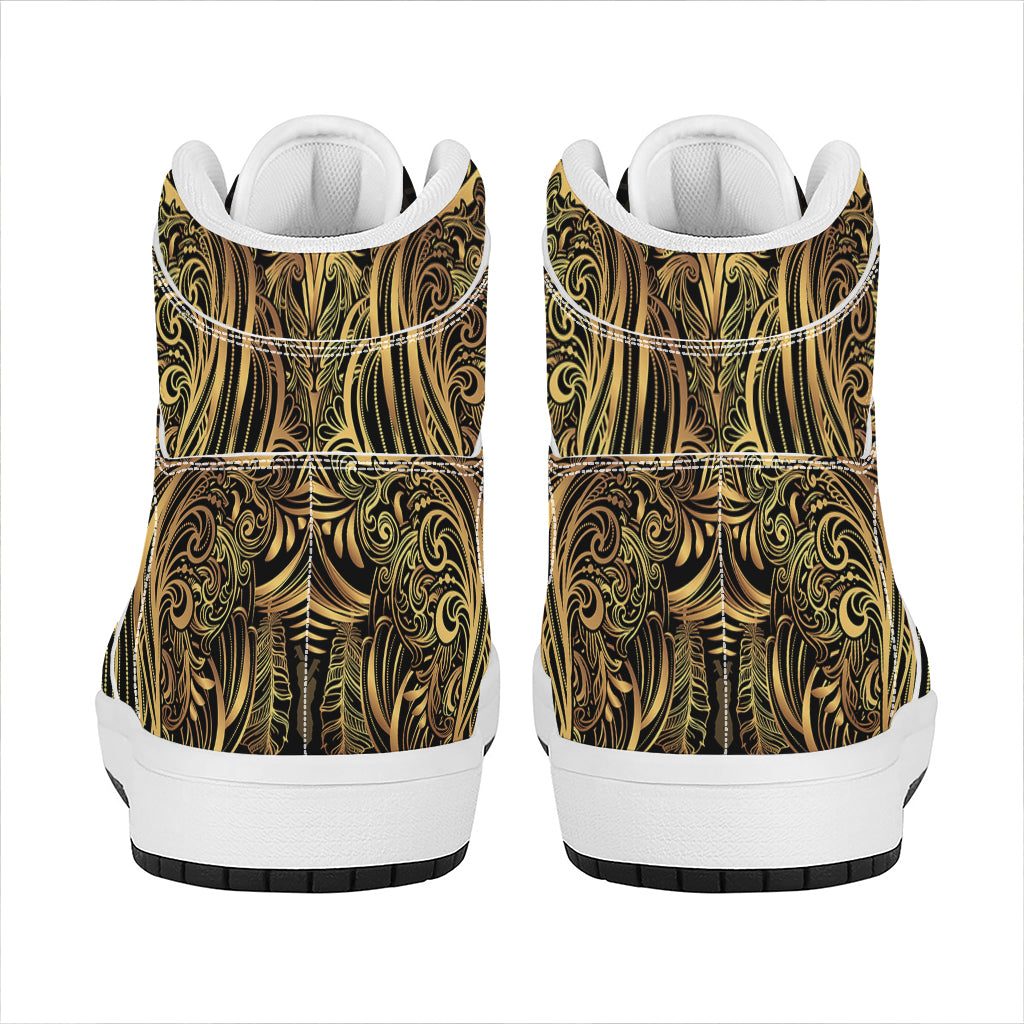 Gold Owl Spirit Print High Top Leather Sneakers