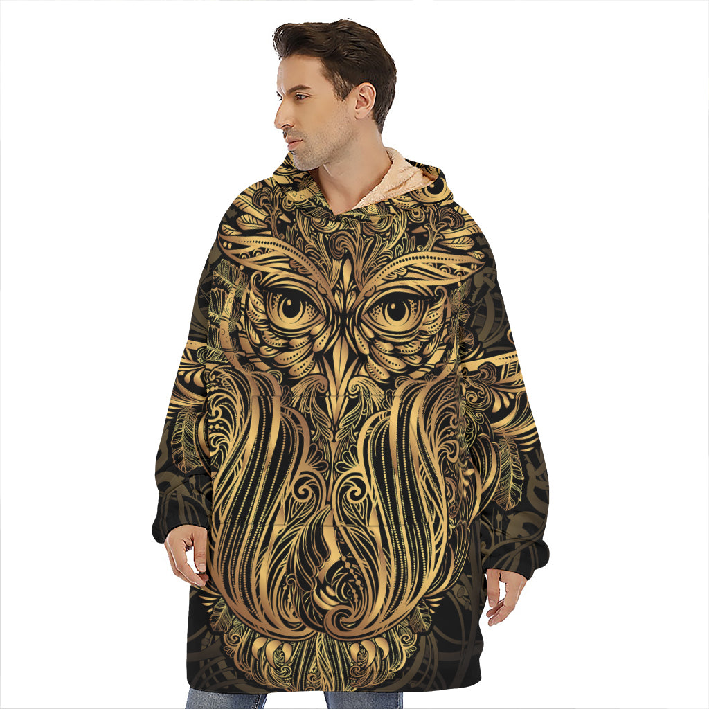 Gold Owl Spirit Print Hoodie Blanket