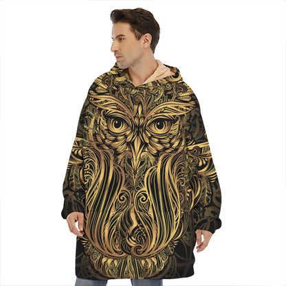 Gold Owl Spirit Print Hoodie Blanket