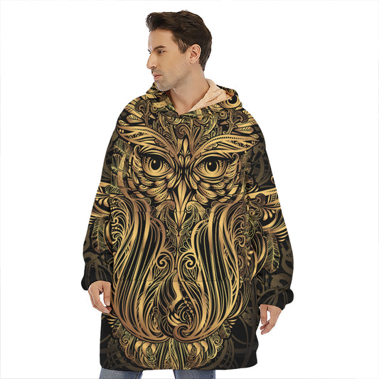 Gold Owl Spirit Print Hoodie Blanket
