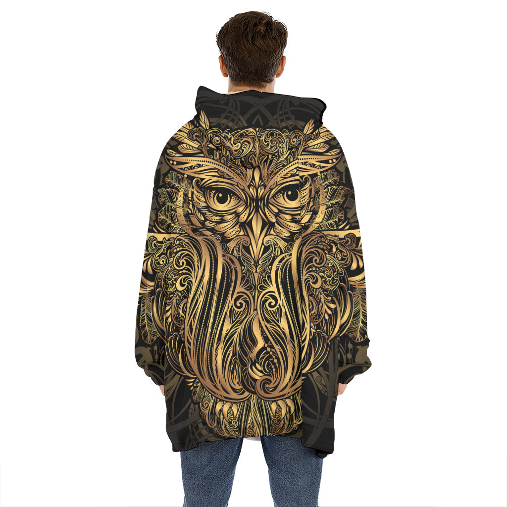 Gold Owl Spirit Print Hoodie Blanket