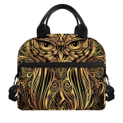 Gold Owl Spirit Print Insulated Lunch Bag