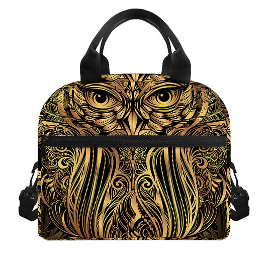 Gold Owl Spirit Print Insulated Lunch Bag