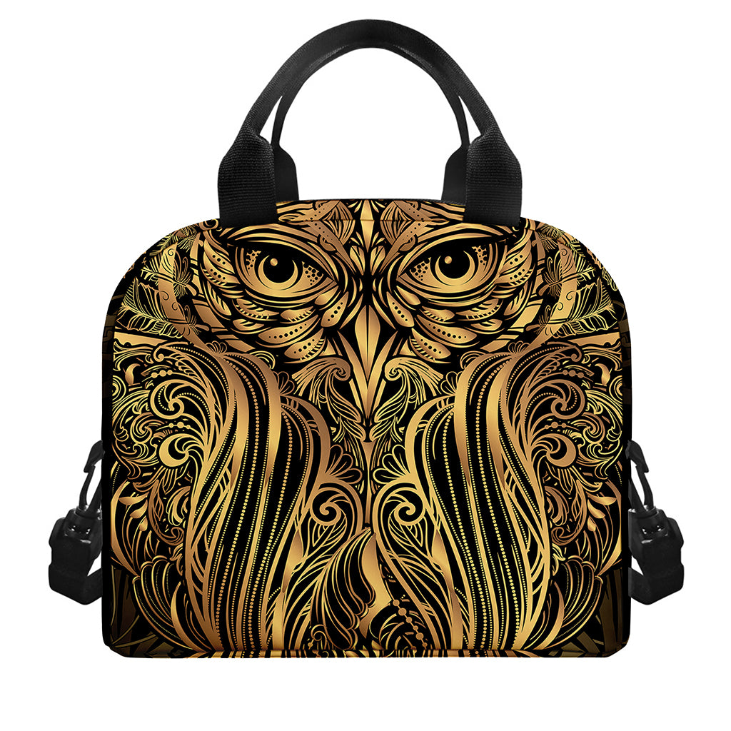 Gold Owl Spirit Print Insulated Lunch Bag