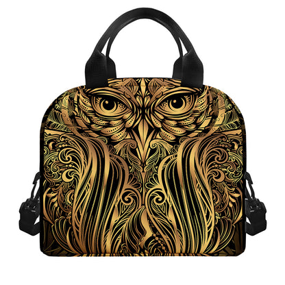 Gold Owl Spirit Print Insulated Lunch Bag