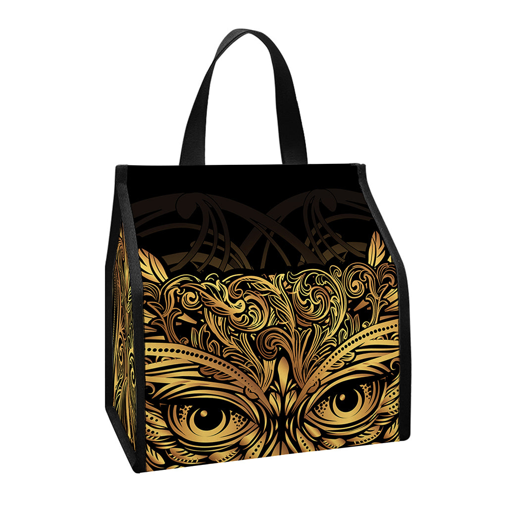 Gold Owl Spirit Print Insulated Lunch Tote