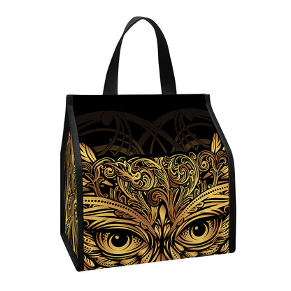 Gold Owl Spirit Print Insulated Lunch Tote