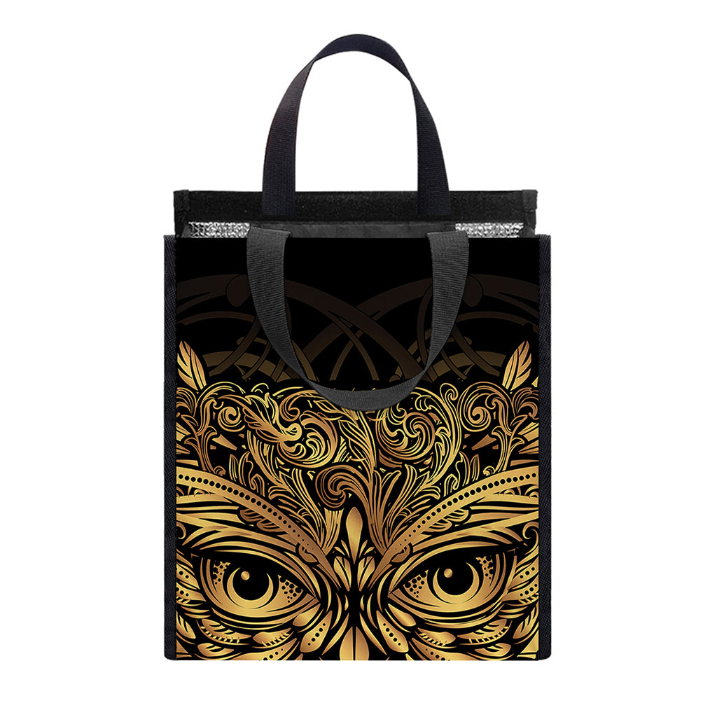 Gold Owl Spirit Print Insulated Lunch Tote