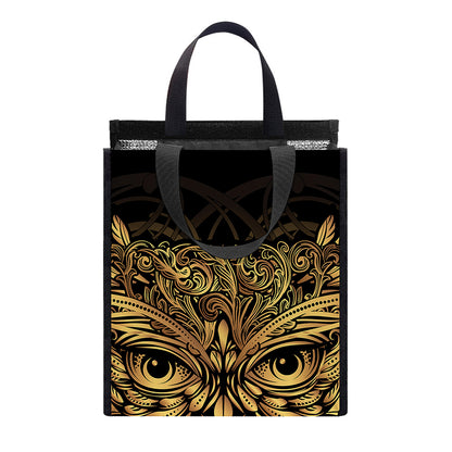Gold Owl Spirit Print Insulated Lunch Tote