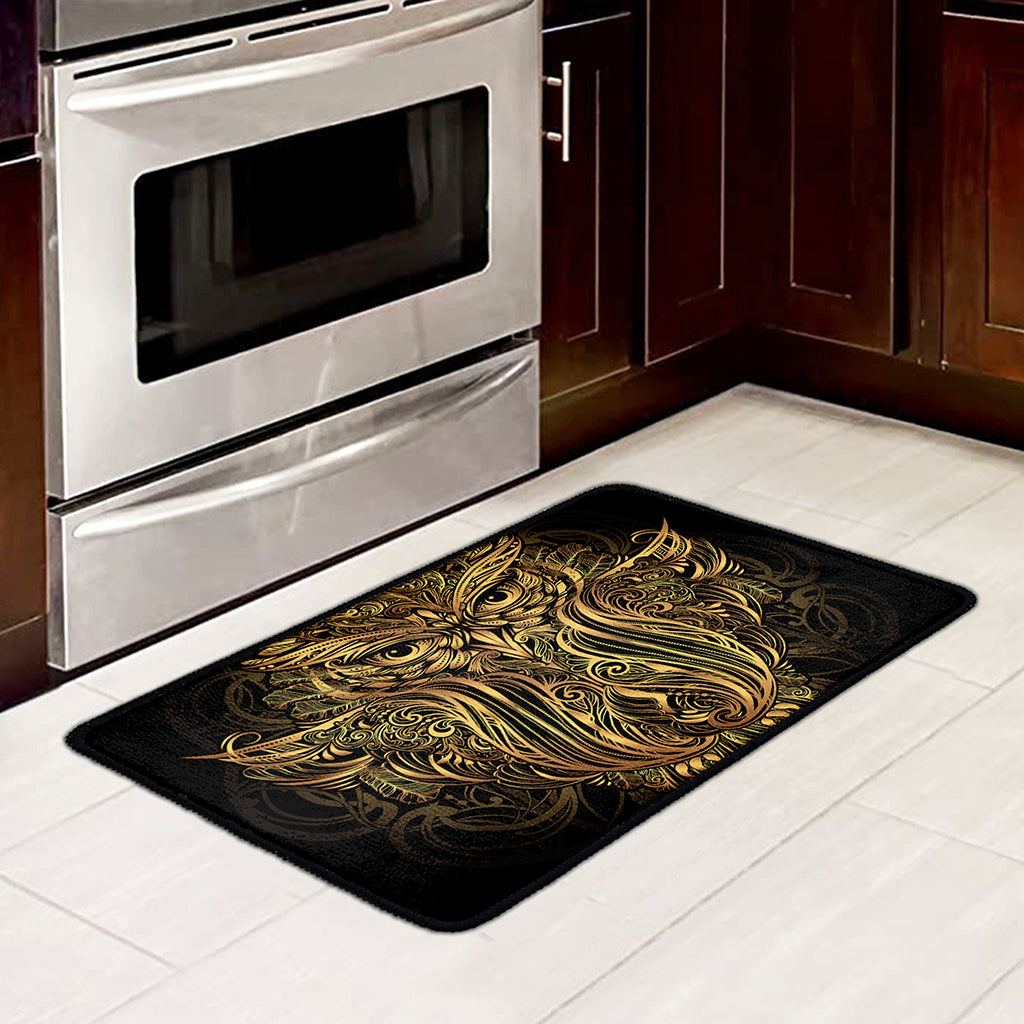 Gold Owl Spirit Print Kitchen Mat