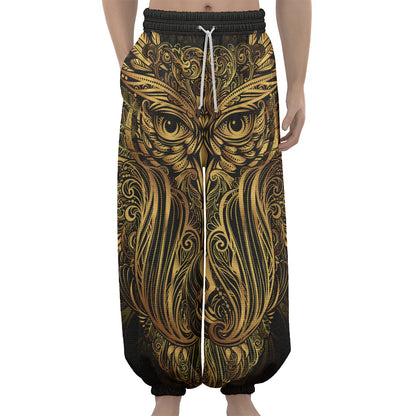 Gold Owl Spirit Print Lantern Pants