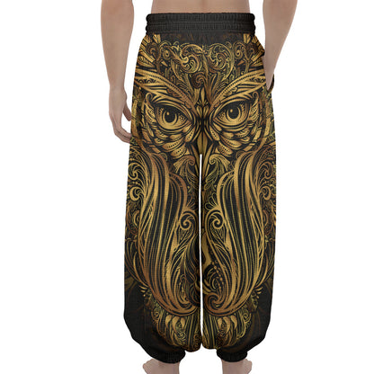 Gold Owl Spirit Print Lantern Pants