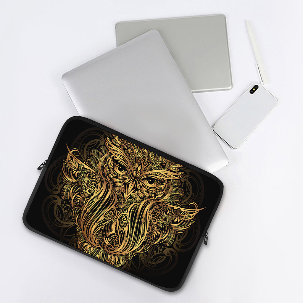 Gold Owl Spirit Print Laptop Sleeve