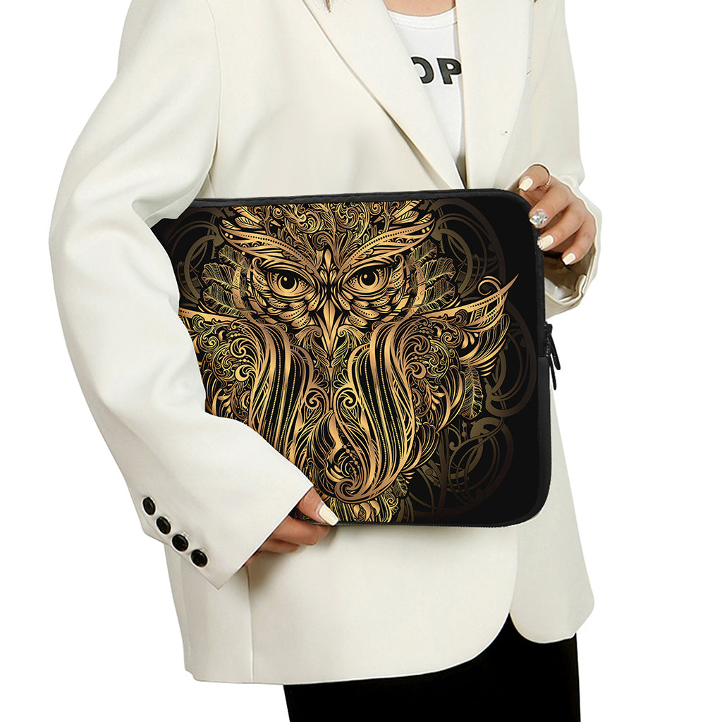 Gold Owl Spirit Print Laptop Sleeve