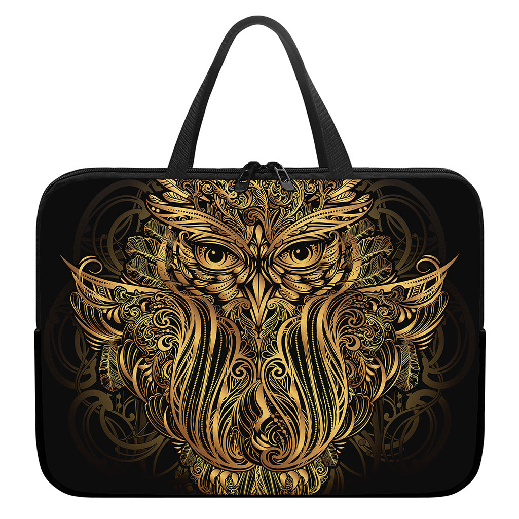 Gold Owl Spirit Print Laptop Sleeve With Handle