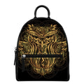 Gold Owl Spirit Print Leather Backpack