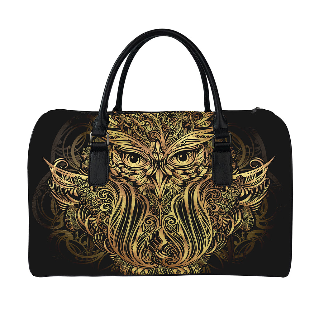 Gold Owl Spirit Print Leather Duffle Bag