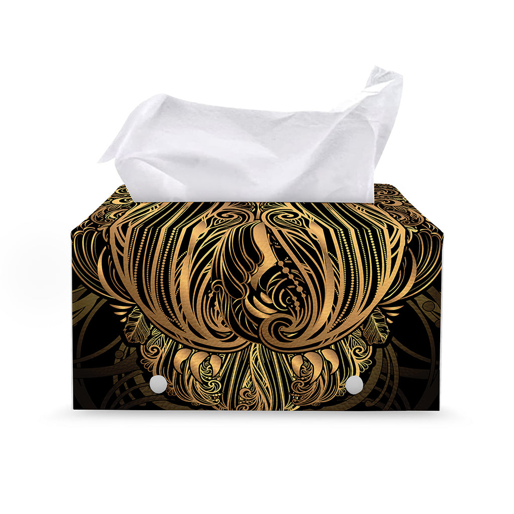 Gold Owl Spirit Print Leather Tissue Box Cover