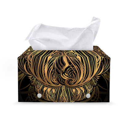 Gold Owl Spirit Print Leather Tissue Box Cover