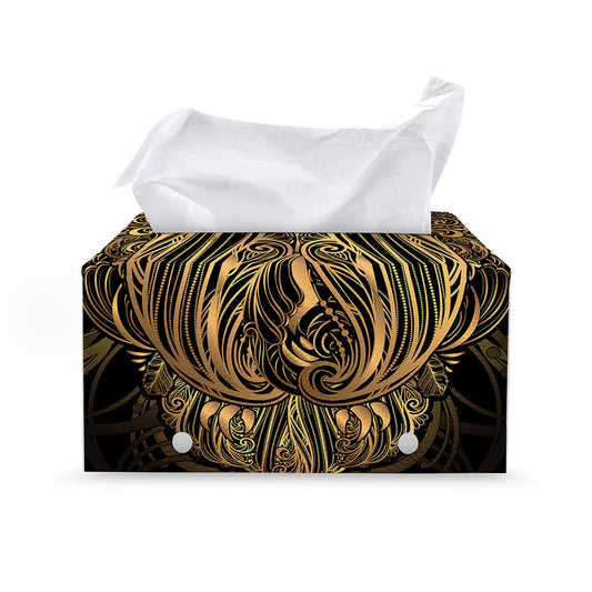 Gold Owl Spirit Print Leather Tissue Box Cover