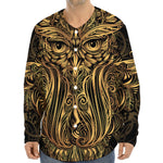 Gold Owl Spirit Print Long Sleeve Baseball Jersey