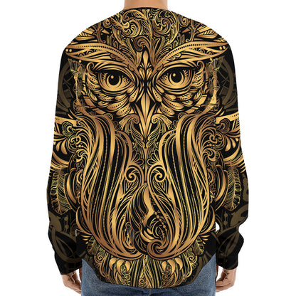 Gold Owl Spirit Print Long Sleeve Baseball Jersey