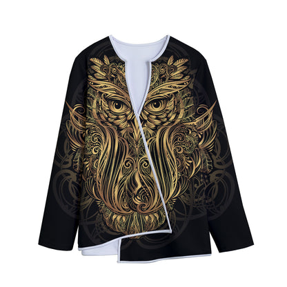 Gold Owl Spirit Print Long Sleeve Short Coat