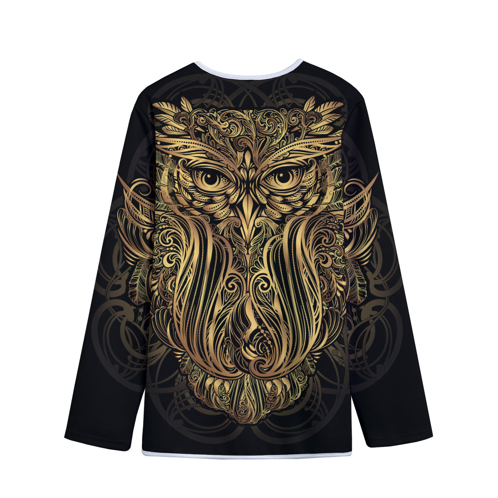 Gold Owl Spirit Print Long Sleeve Short Coat