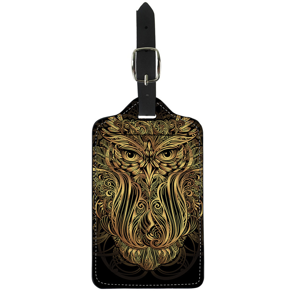 Gold Owl Spirit Print Luggage Tag
