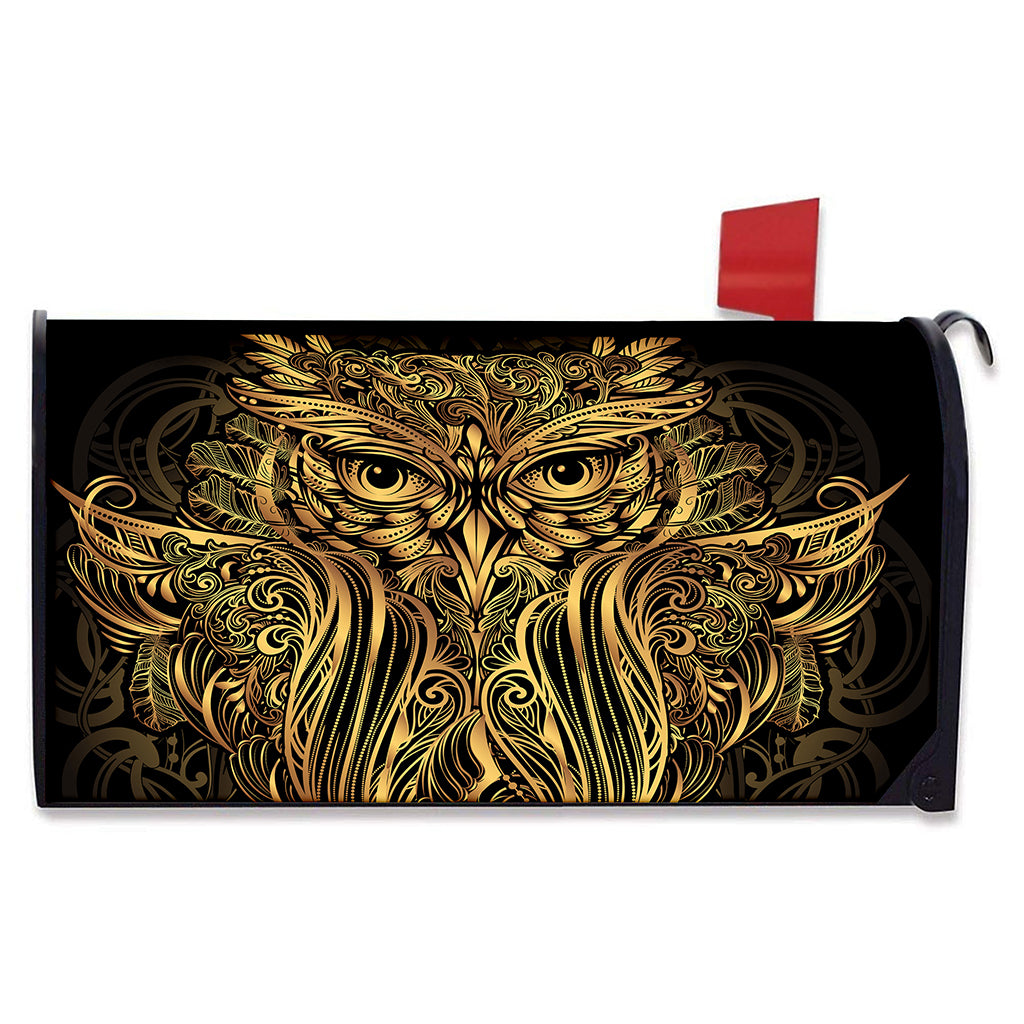 Gold Owl Spirit Print Mailbox Cover