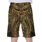 Gold Owl Spirit Print Men's Beach Shorts