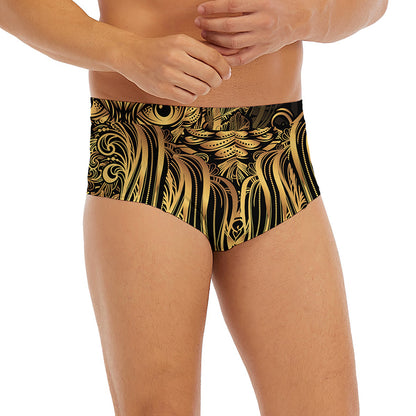 Gold Owl Spirit Print Men's Briefs