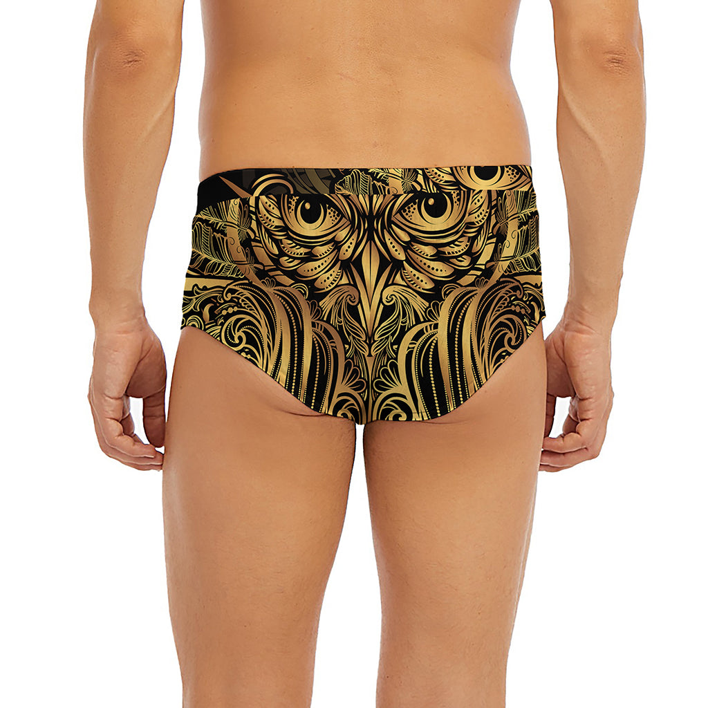 Gold Owl Spirit Print Men's Briefs