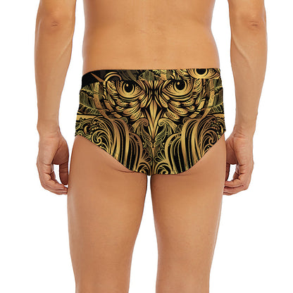 Gold Owl Spirit Print Men's Briefs