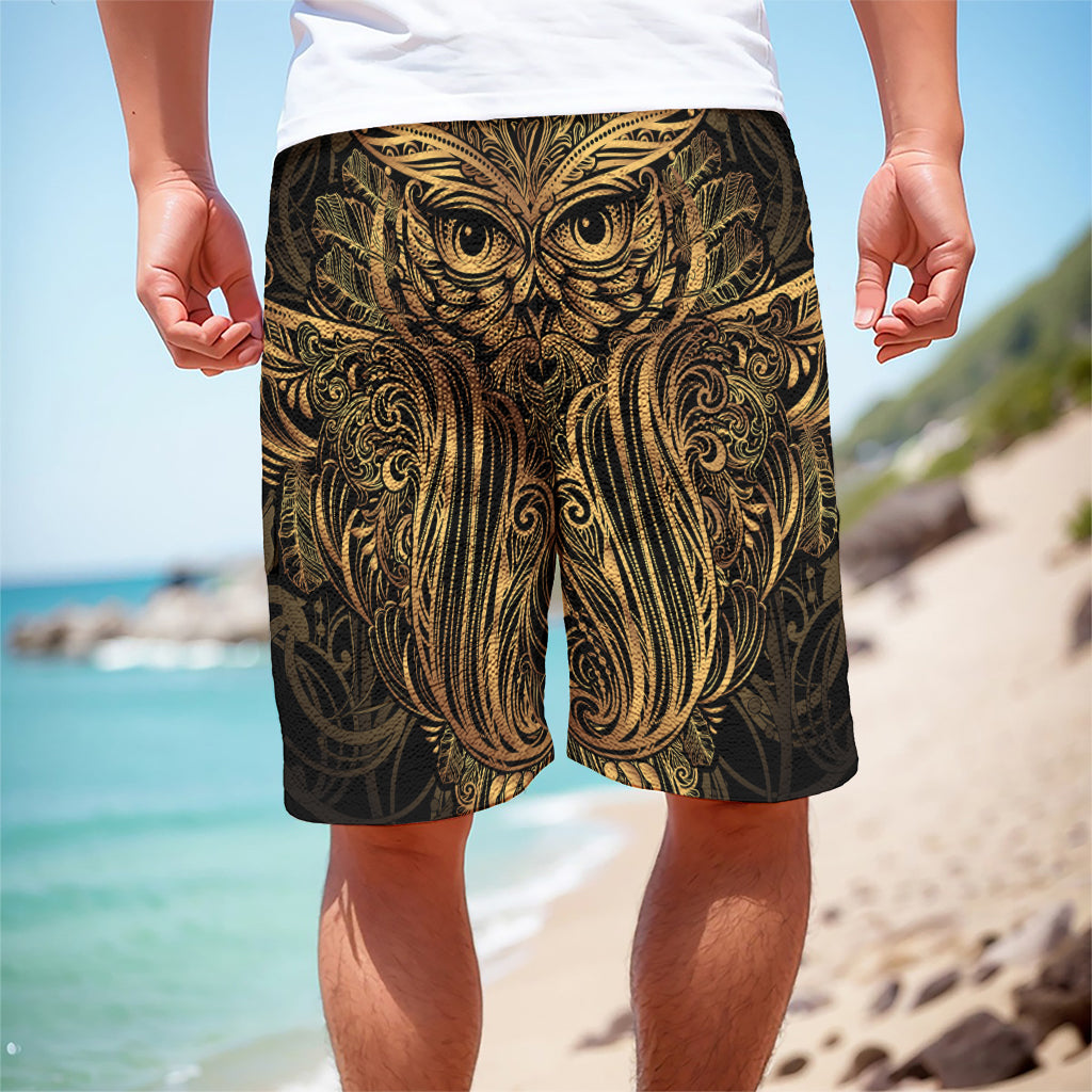 Gold Owl Spirit Print Men's Cargo Shorts