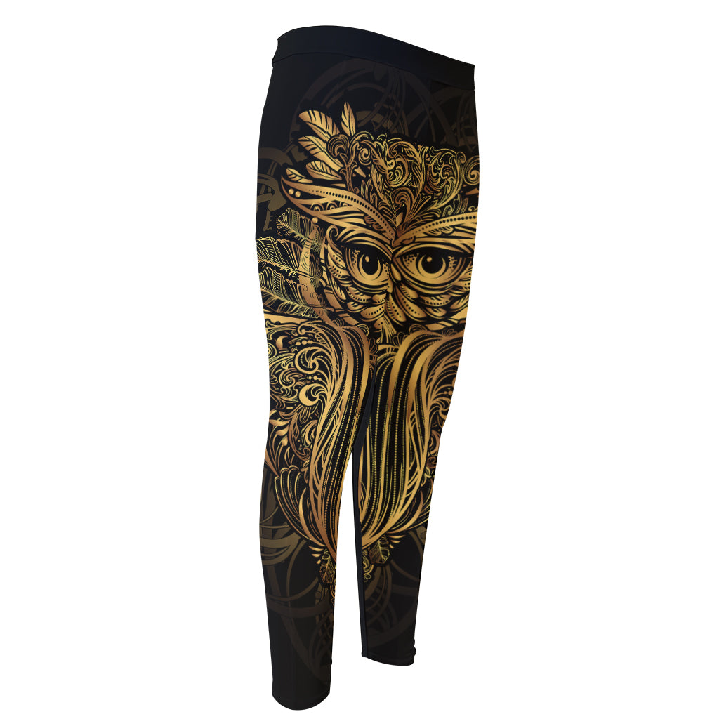 Gold Owl Spirit Print Men's Compression Pants