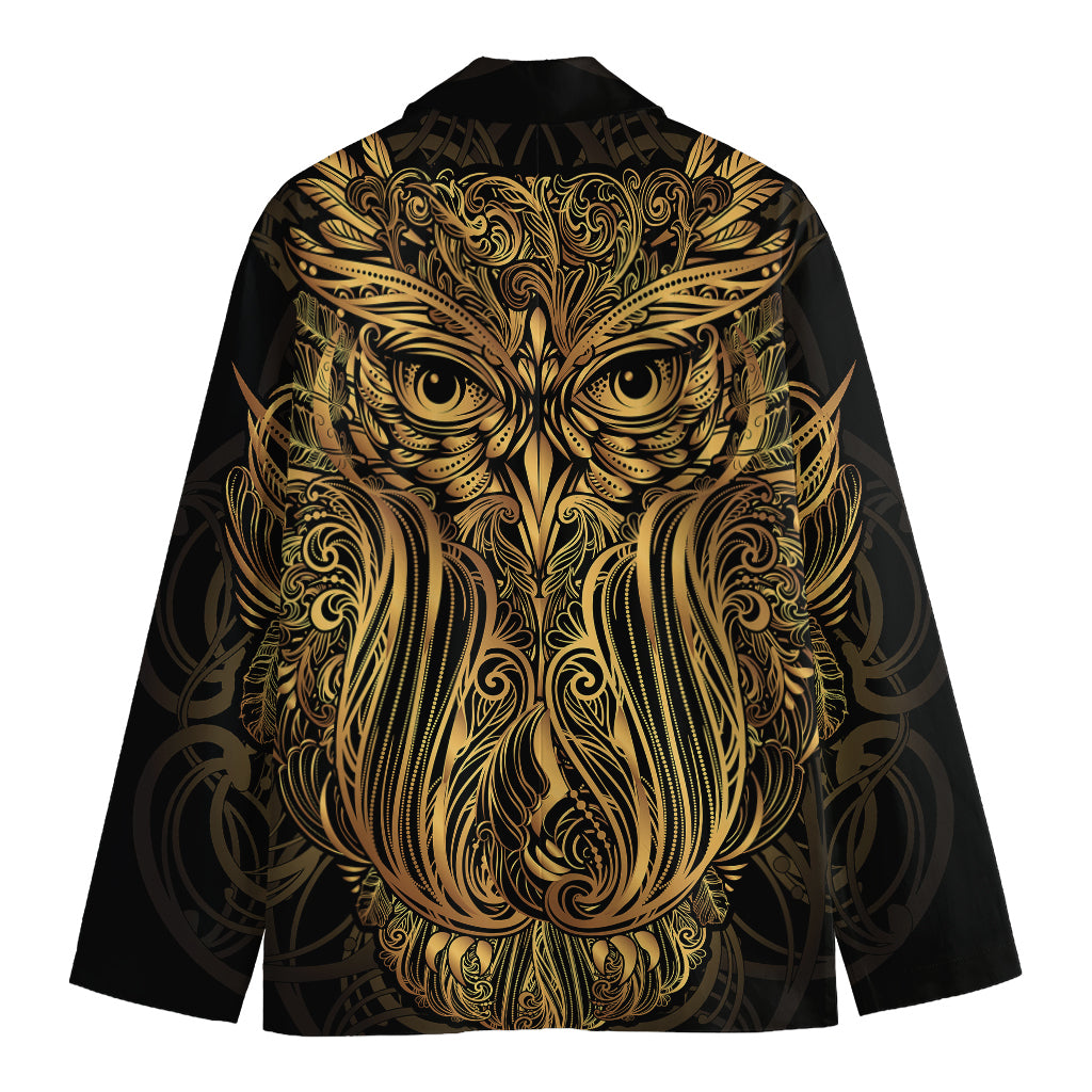Gold Owl Spirit Print Men's Cotton Blazer