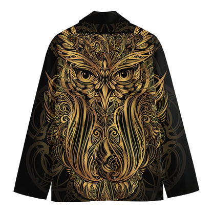 Gold Owl Spirit Print Men's Cotton Blazer