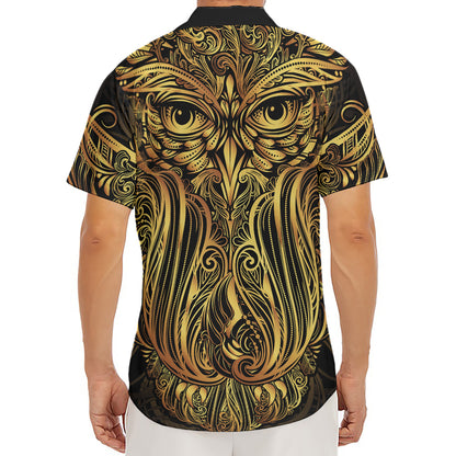Gold Owl Spirit Print Men's Deep V-Neck Shirt