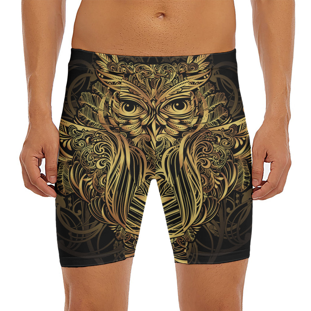Gold Owl Spirit Print Men's Long Boxer Briefs
