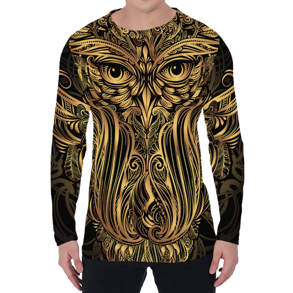 Gold Owl Spirit Print Men's Long Sleeve T-Shirt
