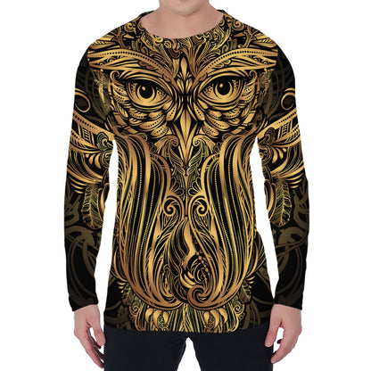 Gold Owl Spirit Print Men's Long Sleeve T-Shirt