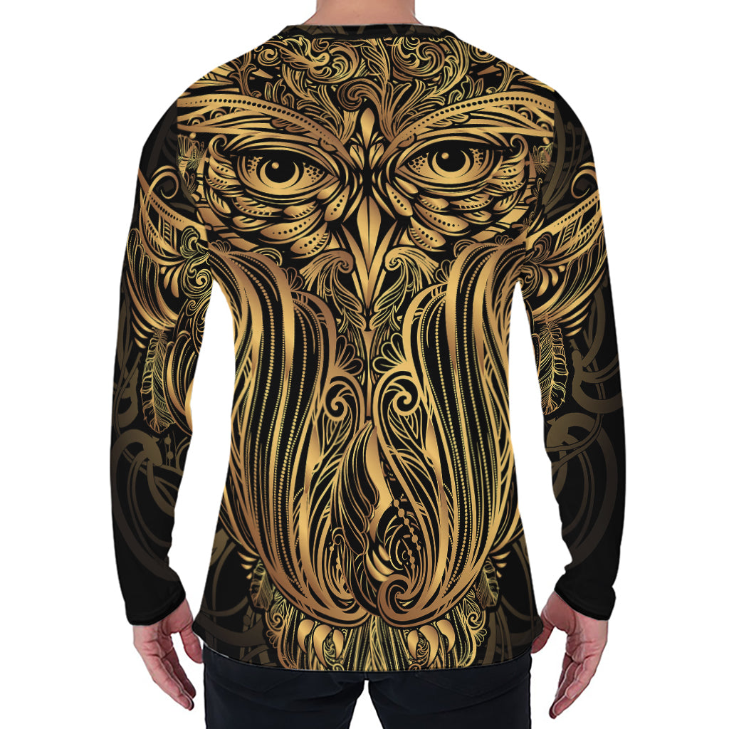 Gold Owl Spirit Print Men's Long Sleeve T-Shirt