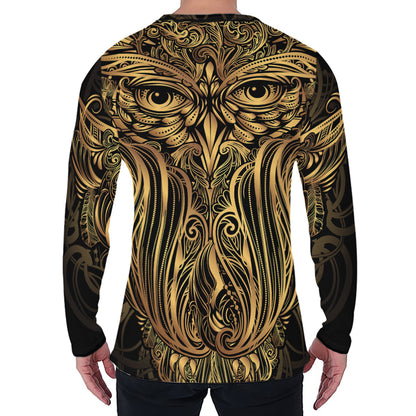 Gold Owl Spirit Print Men's Long Sleeve T-Shirt