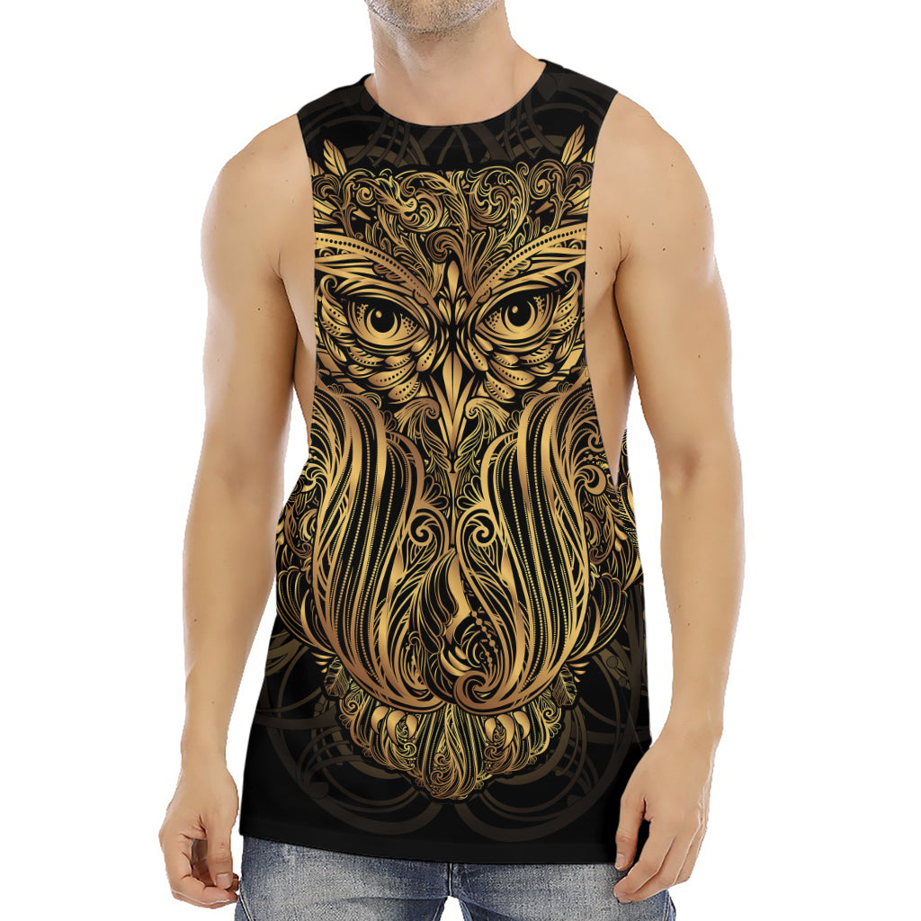 Gold Owl Spirit Print Men's Muscle Tank Top