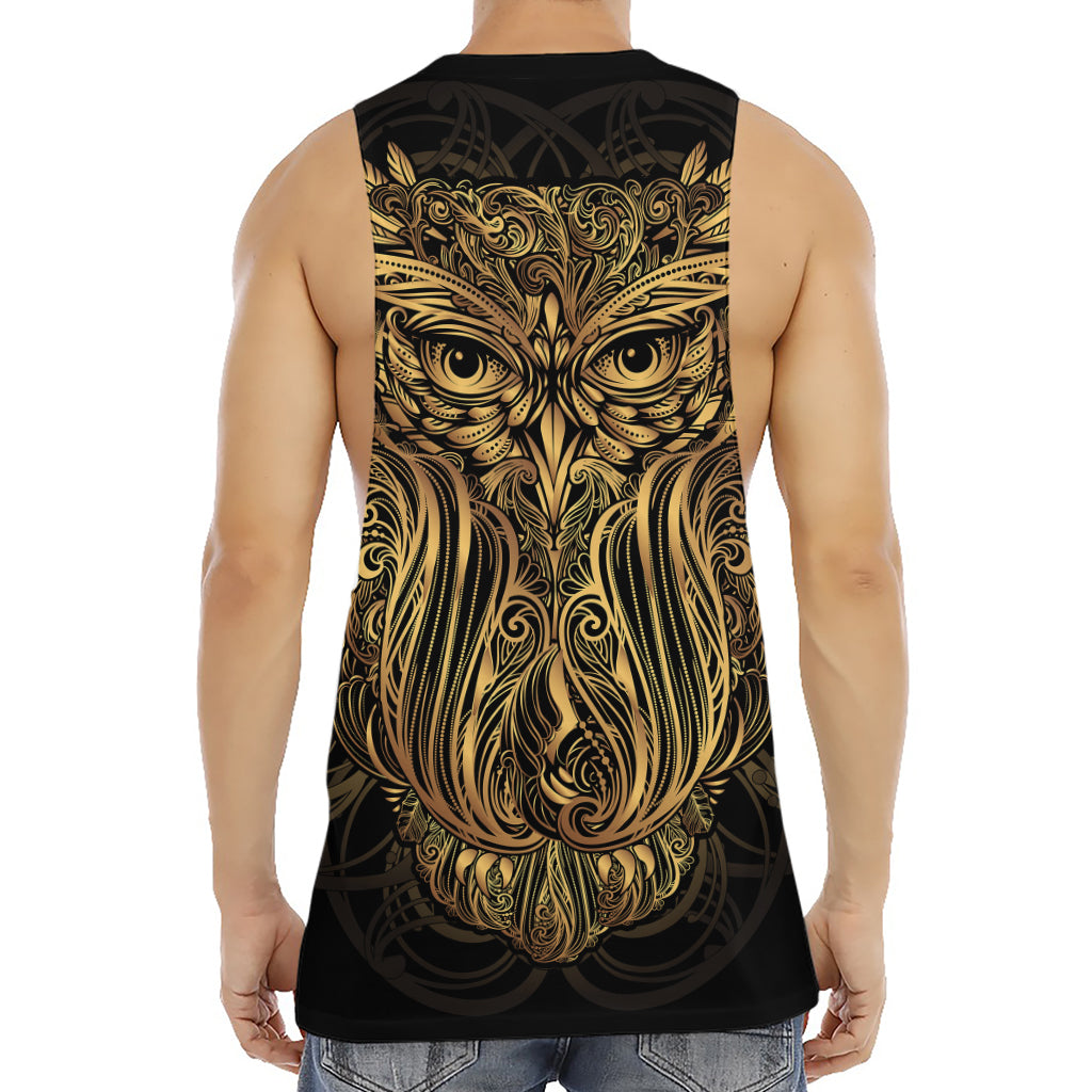 Gold Owl Spirit Print Men's Muscle Tank Top