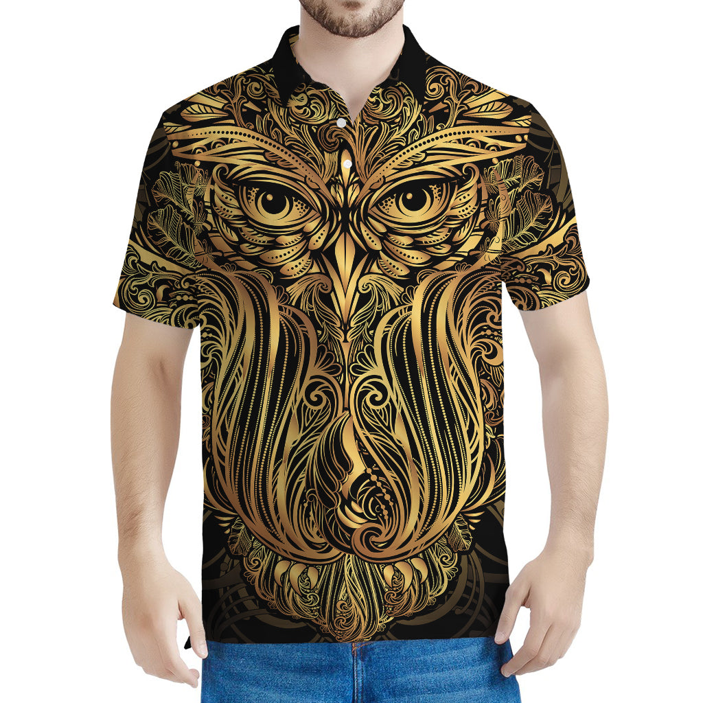 Gold Owl Spirit Print Men's Polo Shirt