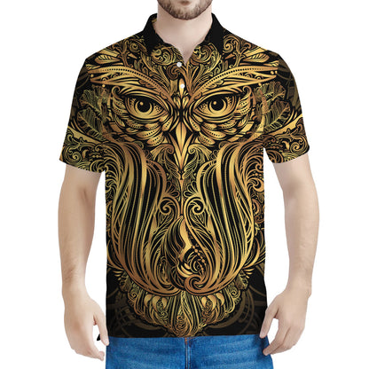 Gold Owl Spirit Print Men's Polo Shirt